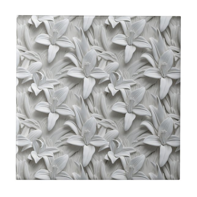 White Lily Flower Seamless Mönster Kakelplatta (Framsidan)