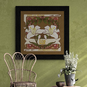 White Lily Flower Vintage Stil Mörk Poster