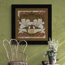 White Lily Flower Vintage Stil Mörk Poster