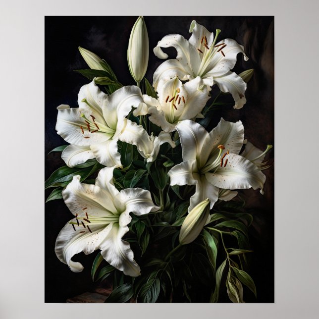 White Lily Flowers Art Print Poster (Framsidan)