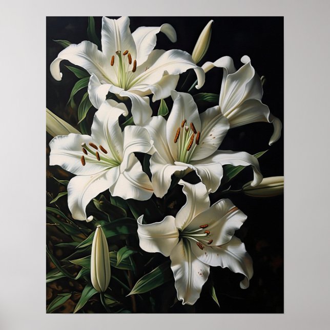 White Lily Flowers Art Print Poster (Framsidan)