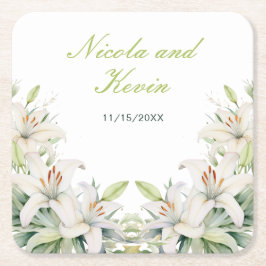 White Lily Flowers Bröllop Underlägg Papper Kvadrat