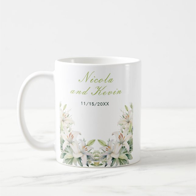 White Lily Flowers Wedding Kaffemugg (Vänster)