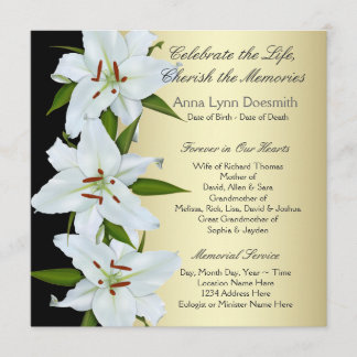 White Lily Funeral Meddelanden Inbjudningar