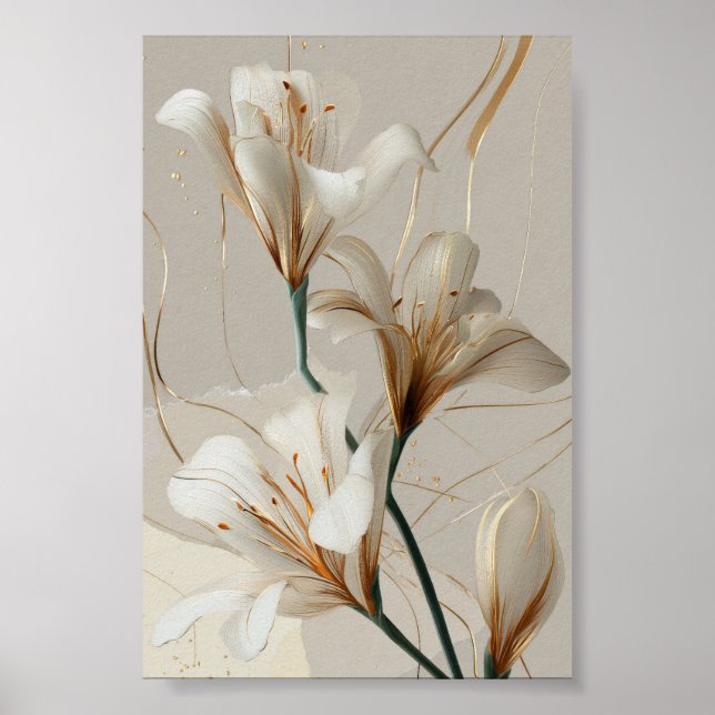 White Lily Gold Minimalist Elegant Neutral Poster (Framsidan)