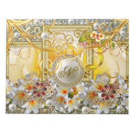 White Lily Guld Träd Silver Pearls Damask Abstrakt Anteckningsblock