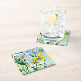 White Lily Gult Butterfly Underlägg Papper Kvadrat