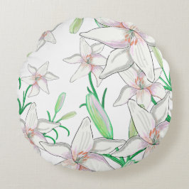 White Lily Illustration Rund Kudde