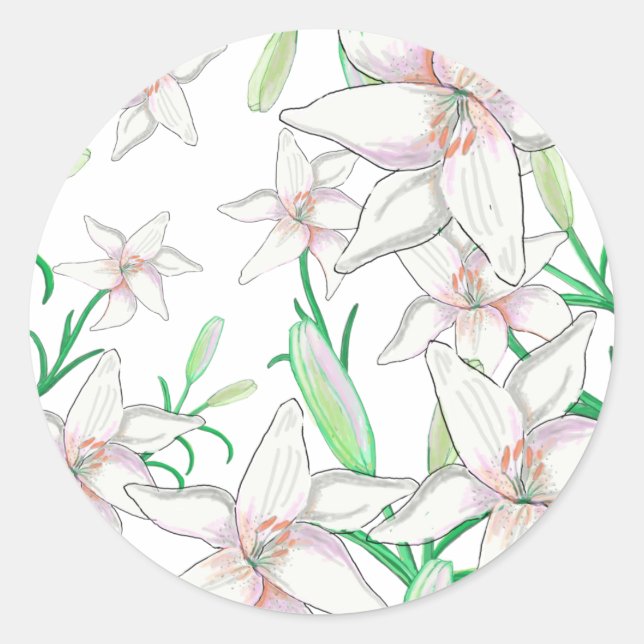 White Lily Illustration Runt Klistermärke (Framsida)