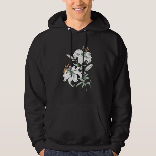 White Lily Vintage Retro Flower Hoodie (Framsida)
