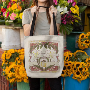 White Lily Vintage-Stil Art Front och Gult Back Tygkasse