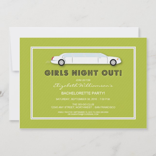 White Limo Bachelorette Party Inbjudan (kalk) (Framsida)