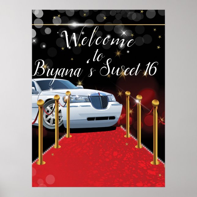 White Limo Red Carpet Hollywood Sweet 16 Party Poster (Framsidan)