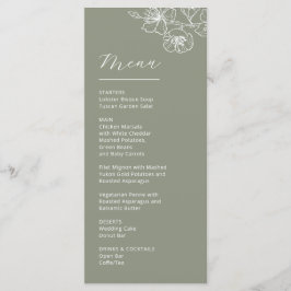 White Line Art Flowers Sage Green Wedding Meny