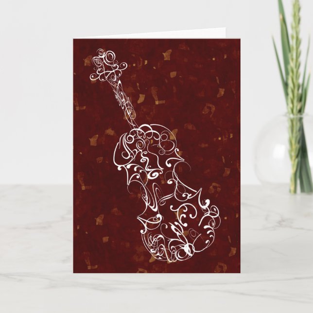 White Line Violin Teckning på Deep Red Background Kort (Framsida)