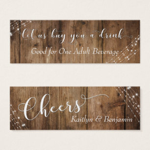 White Ljus & Brown Rustic Wood Drink Biljett