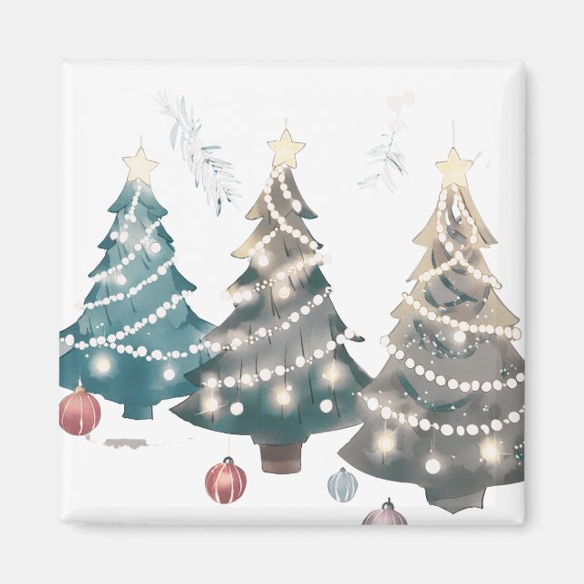 White Ljus Decorated Julgranar Magnet (Framsidan)