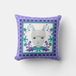 White Llama Lila Lavender Blue-Grönt Nursery Kudde
