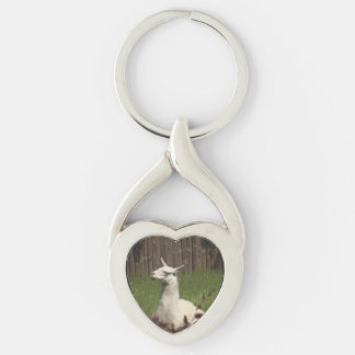 White Llama Twisted Heart Silverfärgad Nyckelring