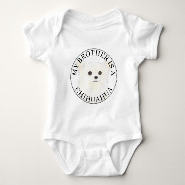White Long Hved Chihuahua Hund Big Brother T Shirt (Framsida)
