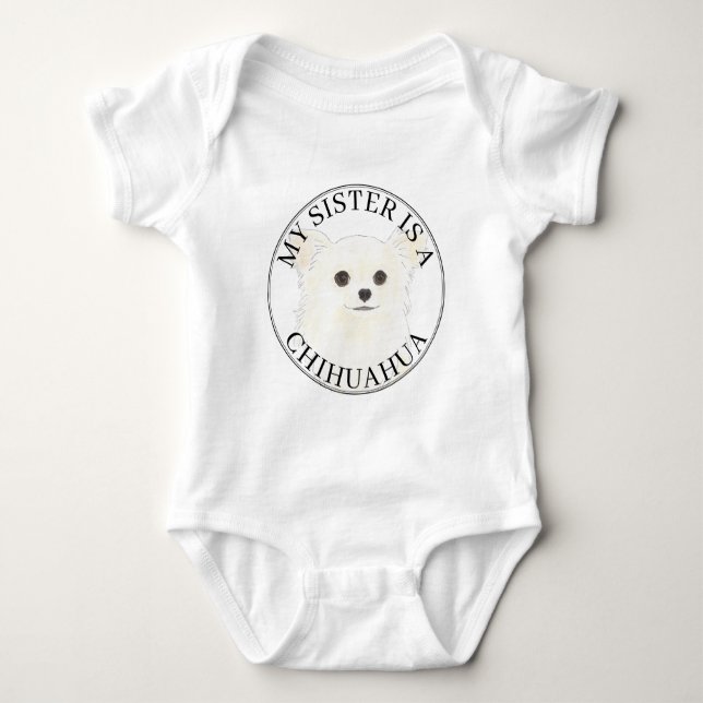 White Long Hved Chihuahua Hund Big Sister T Shirt (Framsida)