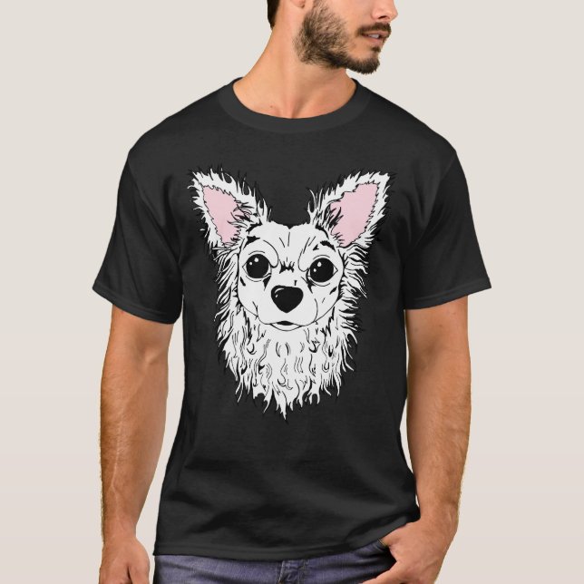 White Long Hved Chihuahua Porträtt Chewy T Shirt (Framsida)