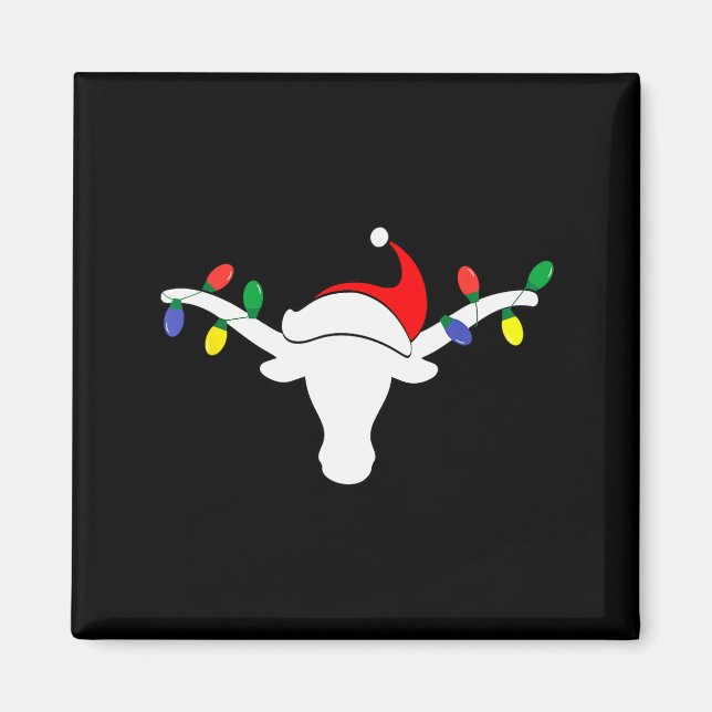 White Longhorn Christmas Lights Santa Hat Horn Ant Magnet (Framsidan)