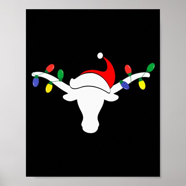 White Longhorn Christmas Lights Santa Hat Horn Ant Poster (Framsidan)
