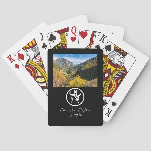 White Longhorn Skull Silhouette Monogram Photo Casinokort (Baksidan)