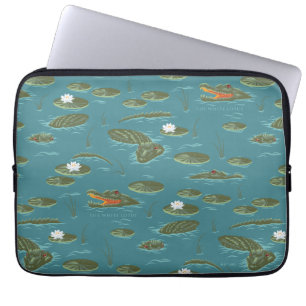 White Lotus Alligator Vatten Mönster Laptop Fodral