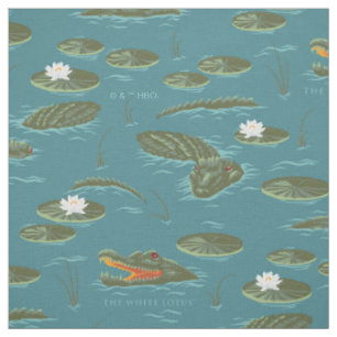 White Lotus Alligator Vatten Mönster Tyg