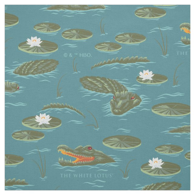 White Lotus Alligator Vatten Mönster Tyg (Provkarta)