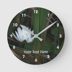 White Lotus Blommar Vatten Lily Flower Personlig Rund Klocka