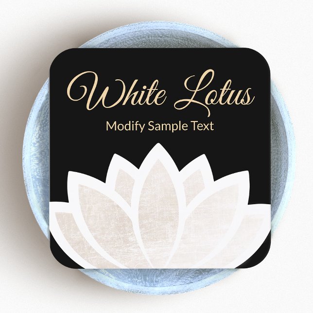 White Lotus Flower Black Square Yoga Fyrkantigt Visitkort (Skapare uppladdad)