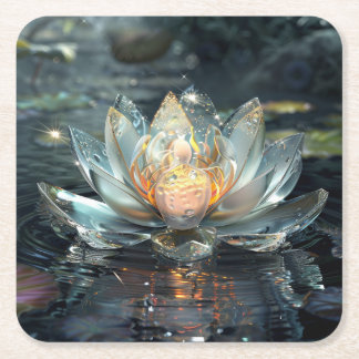 White Lotus Flower Digital Art Underlägg Papper Kvadrat