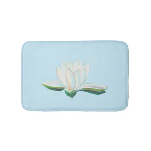 White Lotus Flower Illustration Light Blue Badrumsmatta
