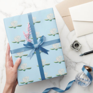 White Lotus Illustration Light Blue Presentpapper