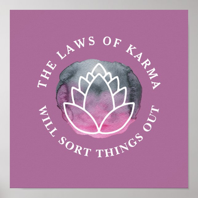 White Lotus Karma Motivational Quote Mörk Mauve Poster (Framsidan)