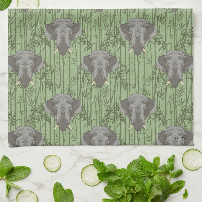 White Lotus Majestic Elephants Mönster Kökshandduk (Vikta)