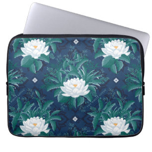White Lotus Midnight Lotus Mönster Laptop Fodral