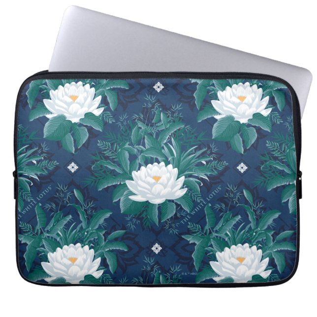 White Lotus Midnight Lotus Mönster Laptop Fodral (Framsidan)