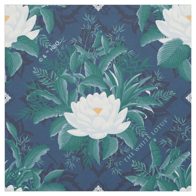 White Lotus Midnight Lotus Mönster Tyg (Provkarta)
