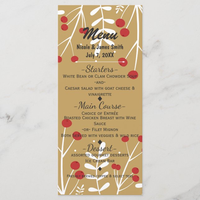 White Löv & Berries Guld Helgdag jul Menu Meny (Framsida)