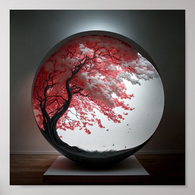 White Löv Träd Globe Poster (Framsidan)