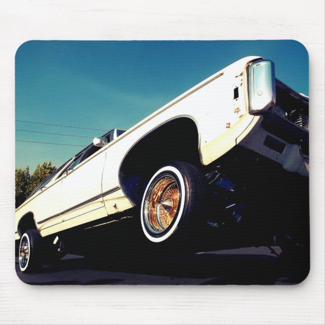 White Lowrider Chevy Impala Mousepad Musmatta (Framsidan)