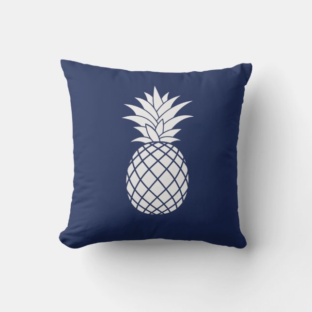 White Luxe Pineapple on Navy Blue Kudde (Framsida)