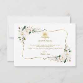 White Magnolia Blommigt First Heliga Communion Tack Kort