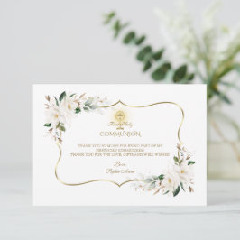 White Magnolia Blommigt First Heliga Communion Tack Kort