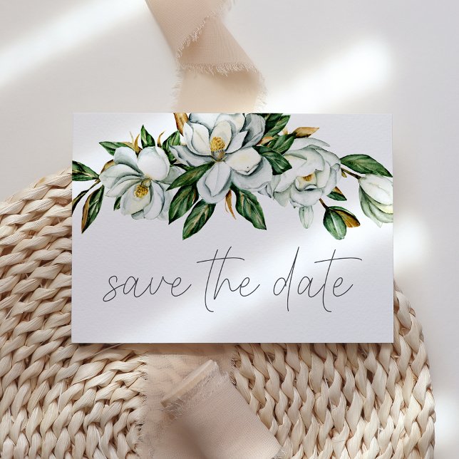 White Magnolia Blommigt Rustic Save the Date Spara Datumet (Skapare uppladdad)