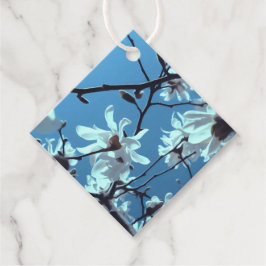 White Magnolia Bloom Blå himmel Gåvor Etiketter